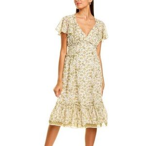 Max studio yellow ruffle floral women’s midi flutter sleeve dress 7911Y50